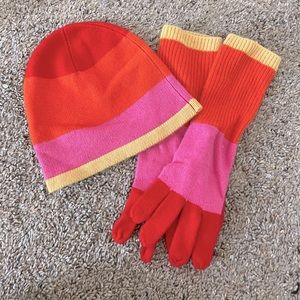 hat and glove set isaac mizrahi, one size fits all, red orange pink and yellow
